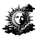 sun with rays and clouds no face tattoo design idea