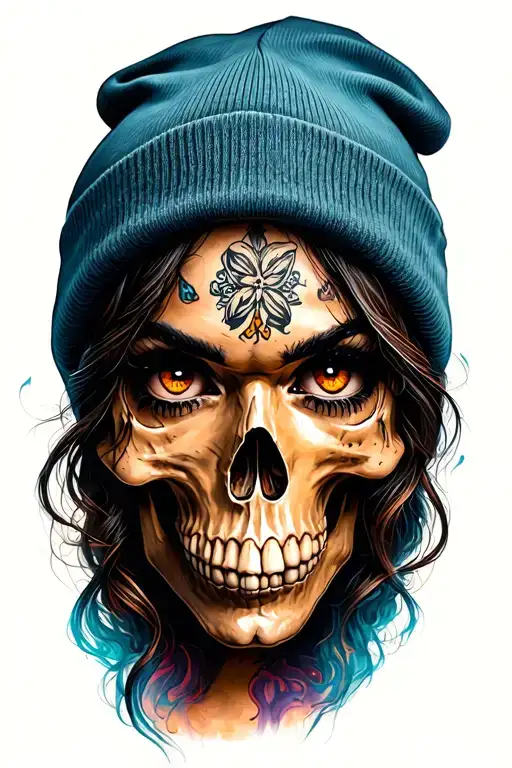 Chicano woman light eyes 94 flipped Nadir beanie skull hands teardrop smoke wrist fade Breezy_Nadir on knuckles tattoo design idea