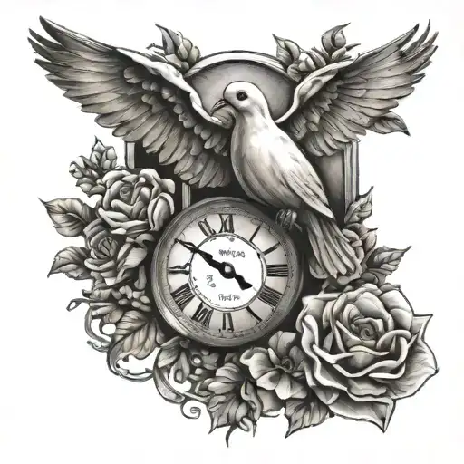 dove, flower, ladder, time, memory tattoo design idea