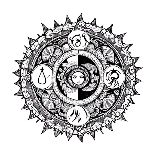 mandala with two zodiacs virgo and aquarius zodiac sign tattoo design idea