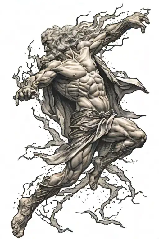full back tattoo of zeus throwing lightning  tattoo design idea