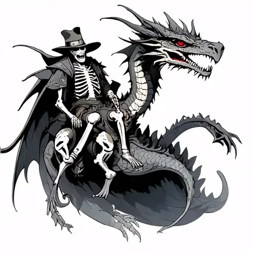 skeletal space cowboy riding a dragon tattoo design idea