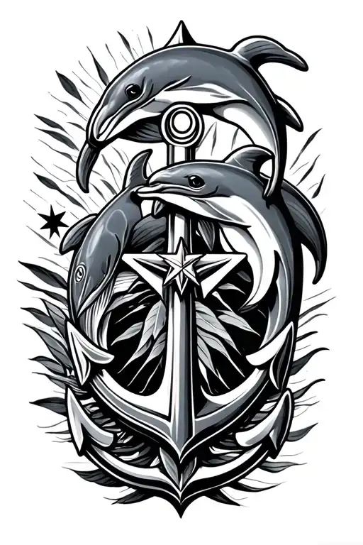 anchor, twins,star, Aboriginal elements, 3 x dolphins tattoo design idea