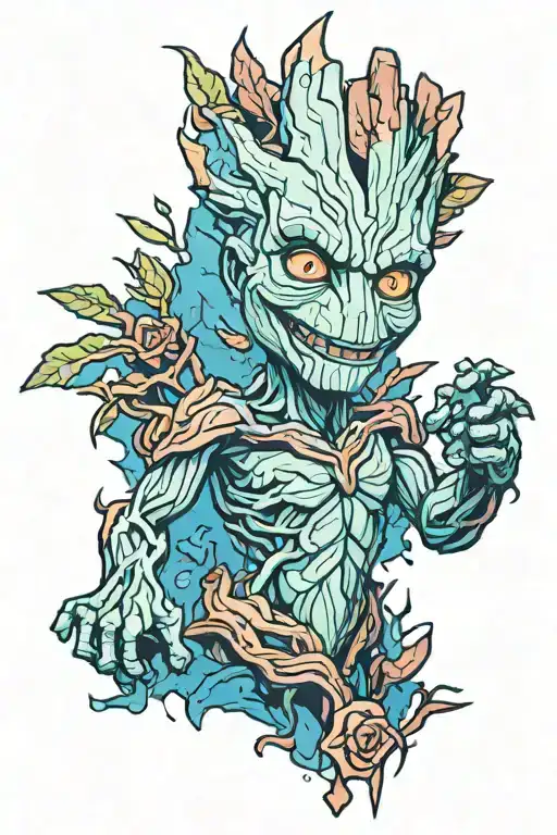 coloured groot tattoo design idea