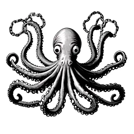 A Dr. Seuss inspiredoctopus design incorporating broken chains, symbolizing freedom and liberation from a difficult past tattoo design idea
