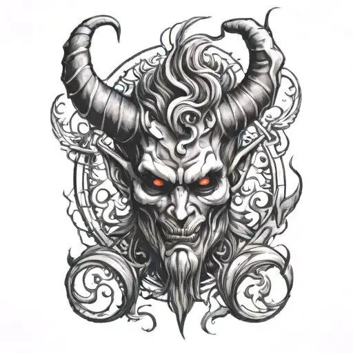 #55 with devil horns emerging tattoo design idea