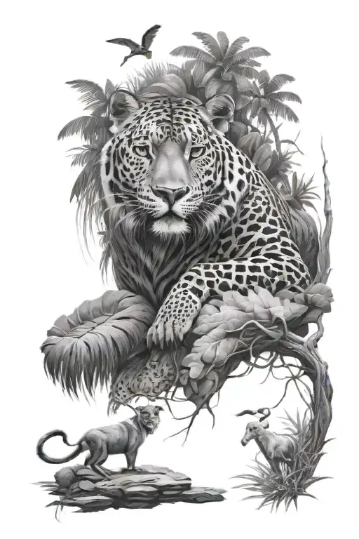 full sleeve on arm about jungle animals tattoo design idea