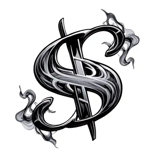 Dollar Sign negative shaded smoke tattoo design idea