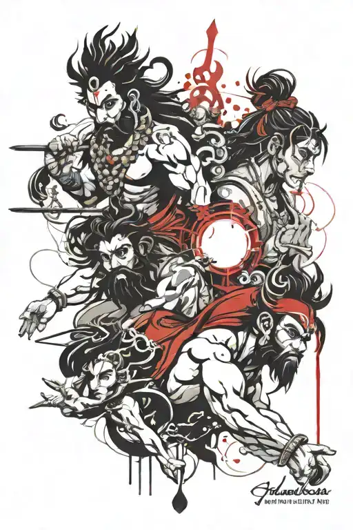 mahakal and krishna and hanuman aterch tattoo tattoo design idea