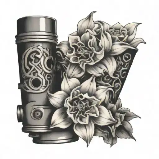 diesel piston and turbo with daffodil tattoo design idea