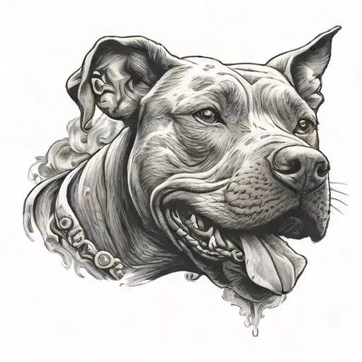 pit bull smoking a blunt tattoo design idea