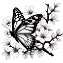 butterfly and sakura branches tattoo design idea