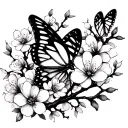 butterfly and sakura branches tattoo design idea