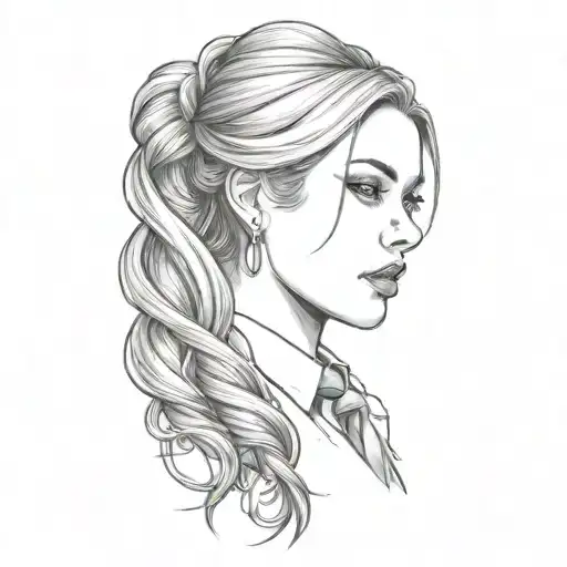 a girl with long hair and a tie tattoo design idea