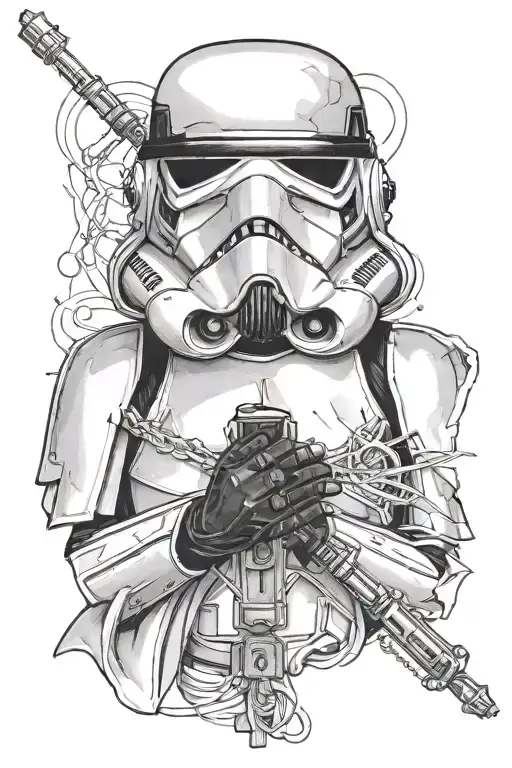 Stormtrooper with rosary beads and shroud my painted sorrow tattoo design idea
