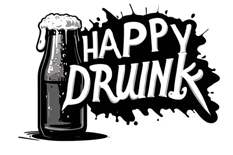 "Happy drunk" beer bottle tattoo design idea