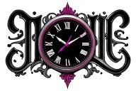 "Mélanie" Black pink clock clock tattoo design idea