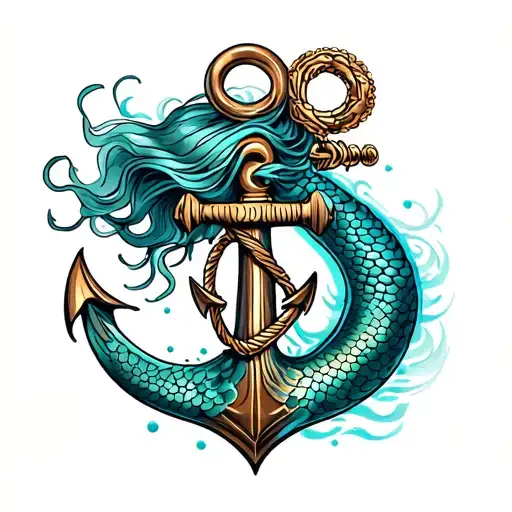 Mermaid anchor tattoo design idea