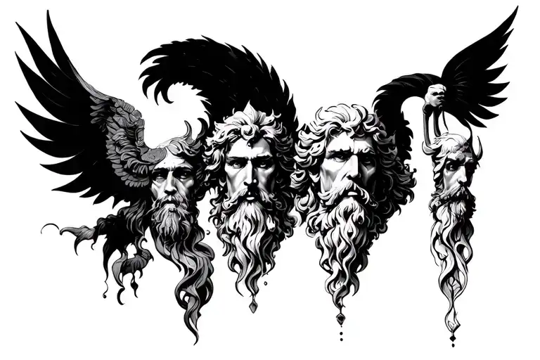 Dionysus, Hephaestus, Aeolus, and Hades tattoo design idea