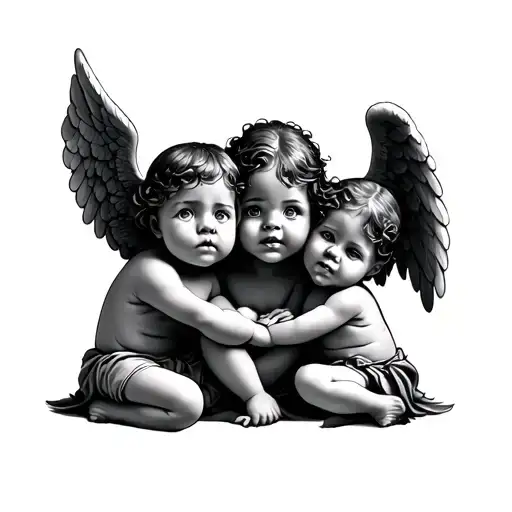 3 kid angels: 1 sad, 1 happy, 1 angry tattoo design idea