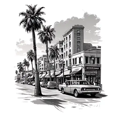 downtown long beach scene tattoo design idea