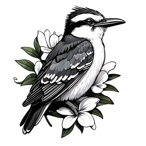 kookaburra sitting in a frangipani flower tattoo design idea