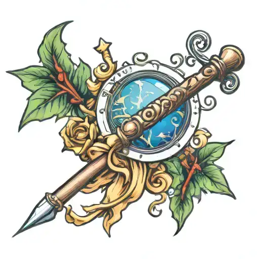 magic wand with ctg from baby boy and magic spell protego horribilis tattoo design idea