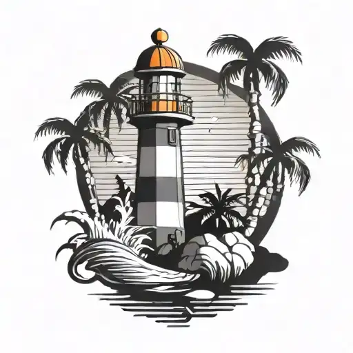 lighthouse with palm tree tattoo design idea