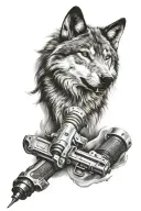 wolf on forearm with drill tattoo design idea