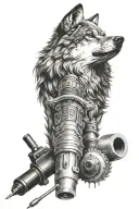wolf on forearm with drill tattoo design idea