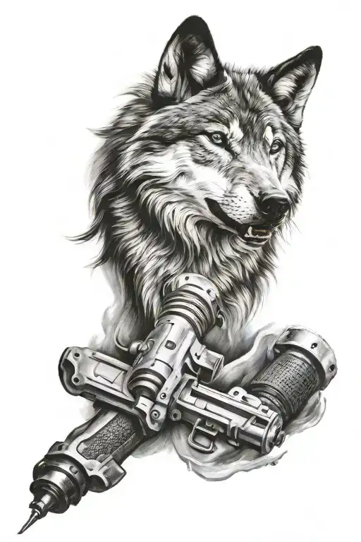 wolf on forearm with drill tattoo design idea