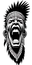 realistic Aztec warrior screaming tattoo design idea