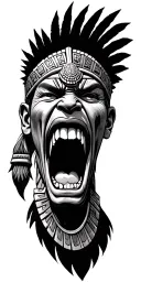 realistic Aztec warrior screaming tattoo design idea