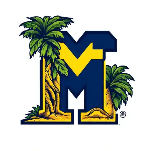 university of Michigan block M on a Caribbean beach  tattoo design idea