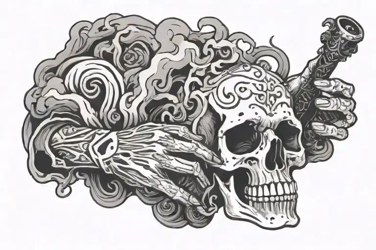 a flat hand with smoke coming from the hand and a skull coming from the smoke tattoo design idea