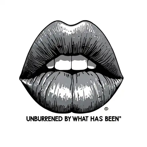 "Unburdened by what has been" lips like kissed tattoo design idea