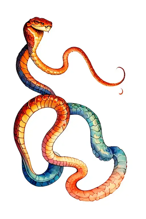 Generate a tattoo for a man that has two snakes that start from shoulders and arrive to the forearms, one of them arrive tattoo design idea