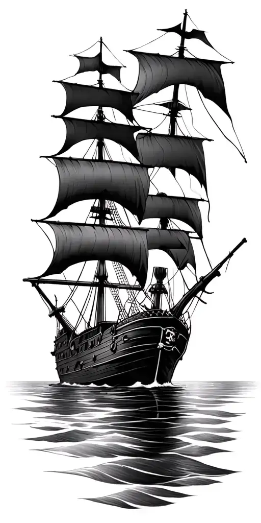 pirate ship with ocean floor below  tattoo design idea