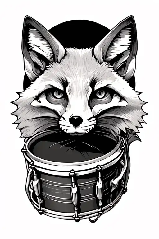 Ukrainian theme forearm sleeve of fox skeleton and snare drum tattoo design idea