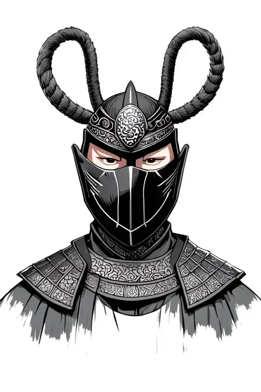 Japanese samurai warrior with their face in a mask tattoo design idea