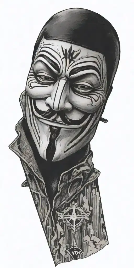 v for vendetta with rorschach watchmen mask tattoo design idea