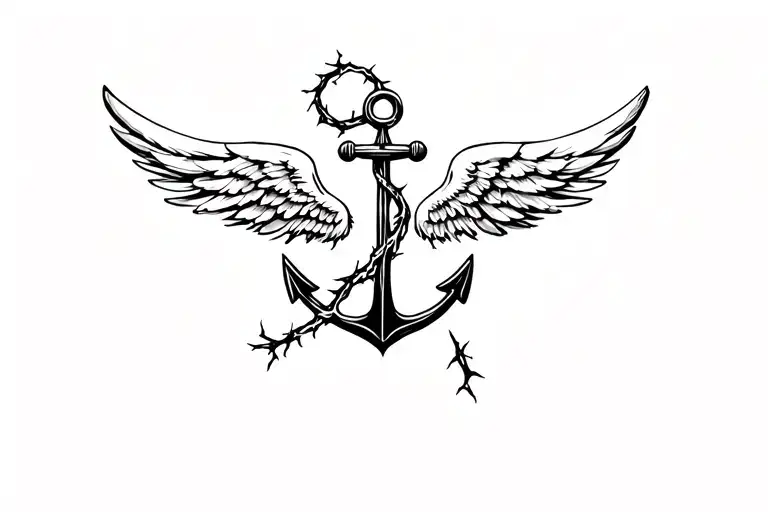 Wings, with anchor, thorns, freedom, life, crazy tattoo design idea