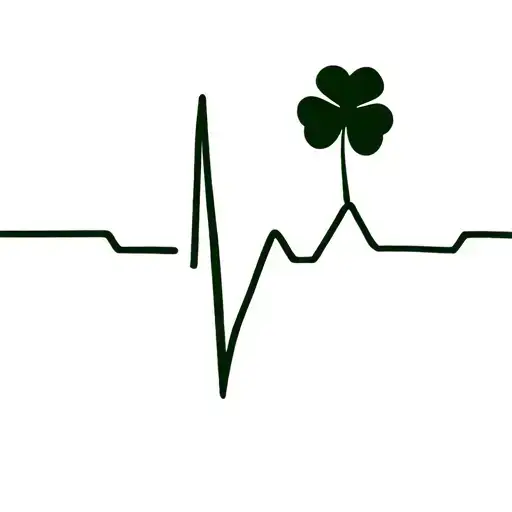 heartbeat line connected to number 4 leaf clover tattoo design idea