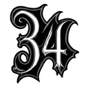 simple gothic letters "34" tattoo design idea