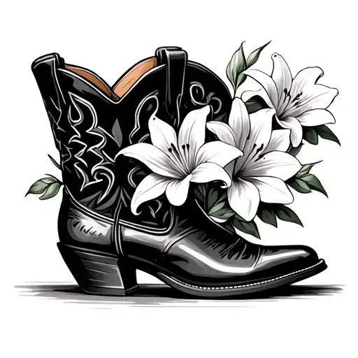 Cowboy Boot vase with lillie flower tattoo design idea