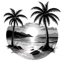 beach sunset between palm trees tattoo design idea
