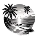 beach sunset between palm trees tattoo design idea
