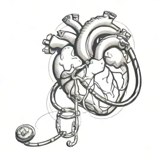 An anatomically correct heart intertwined with a stethoscope tattoo design idea