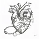 An anatomically correct heart intertwined with a stethoscope tattoo design idea