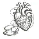 An anatomically correct heart intertwined with a stethoscope tattoo design idea